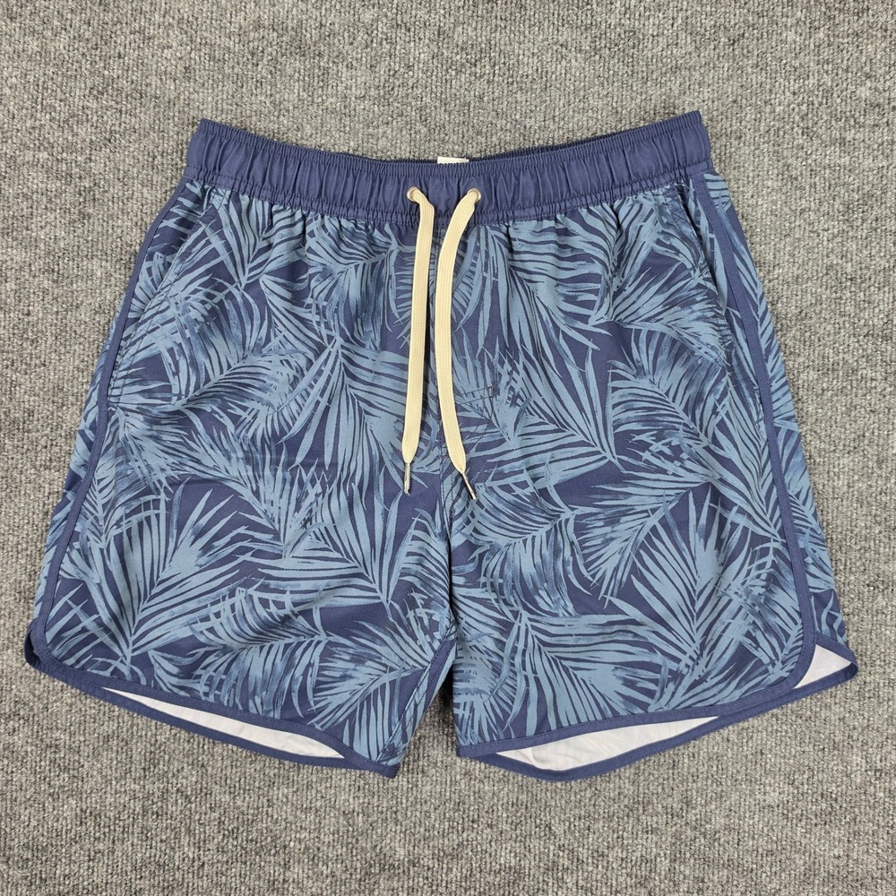 Fair Harbor The Anchor Swim Trunks Men's M Blue Lined Board Shorts Palm Leaf 6"